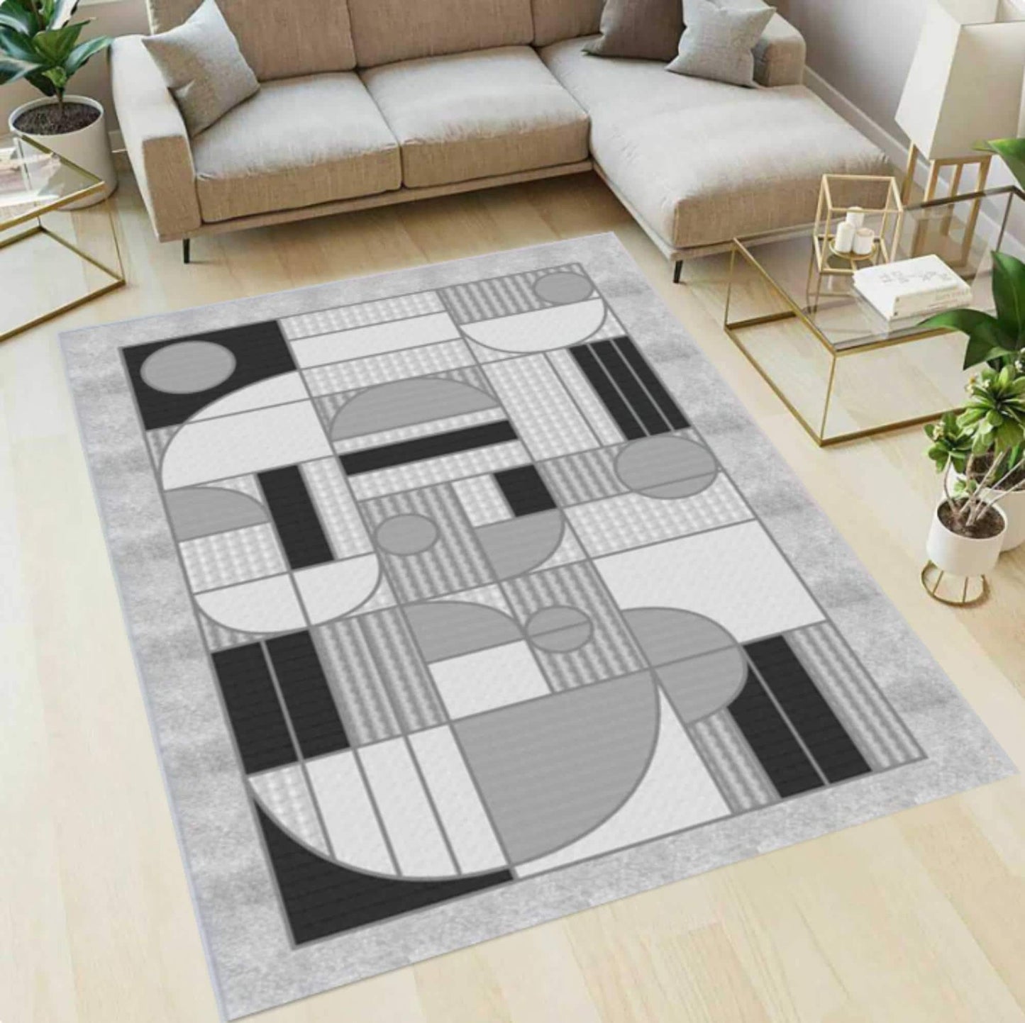 Modern Geometric Rug Abstract Gray Pattern Rug Washable Rug Non-slip