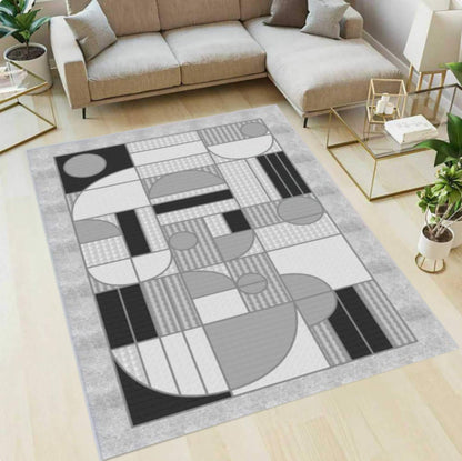 Modern Geometric Rug Abstract Gray Pattern Rug Washable Rug Non-slip