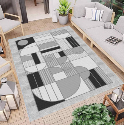 Modern Geometric Rug Abstract Gray Pattern Rug Washable Rug Non-slip