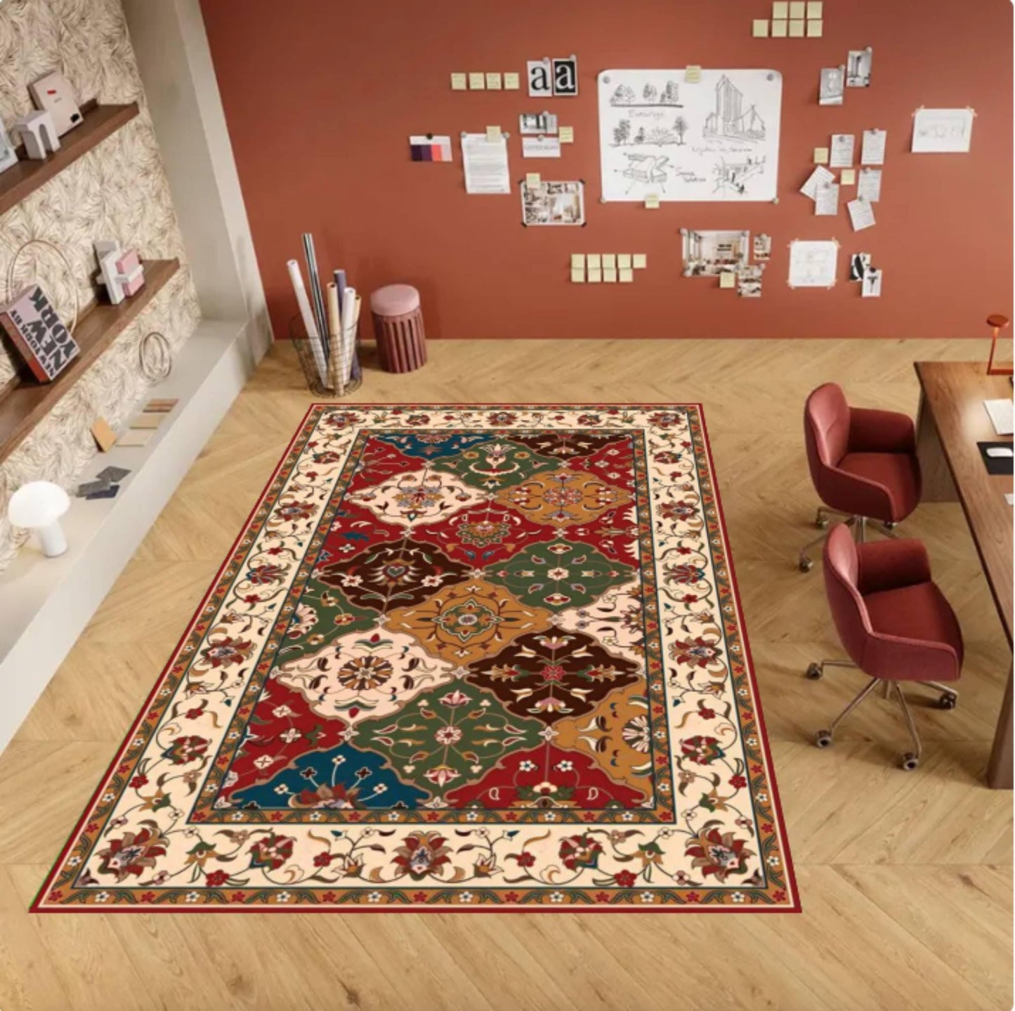 Vintage Patchwork Area Rug, Traditional Oriental Floral Carpet, Washable rug, Non Slip Rug, Colorful Classic Floor Rug for Living Room
