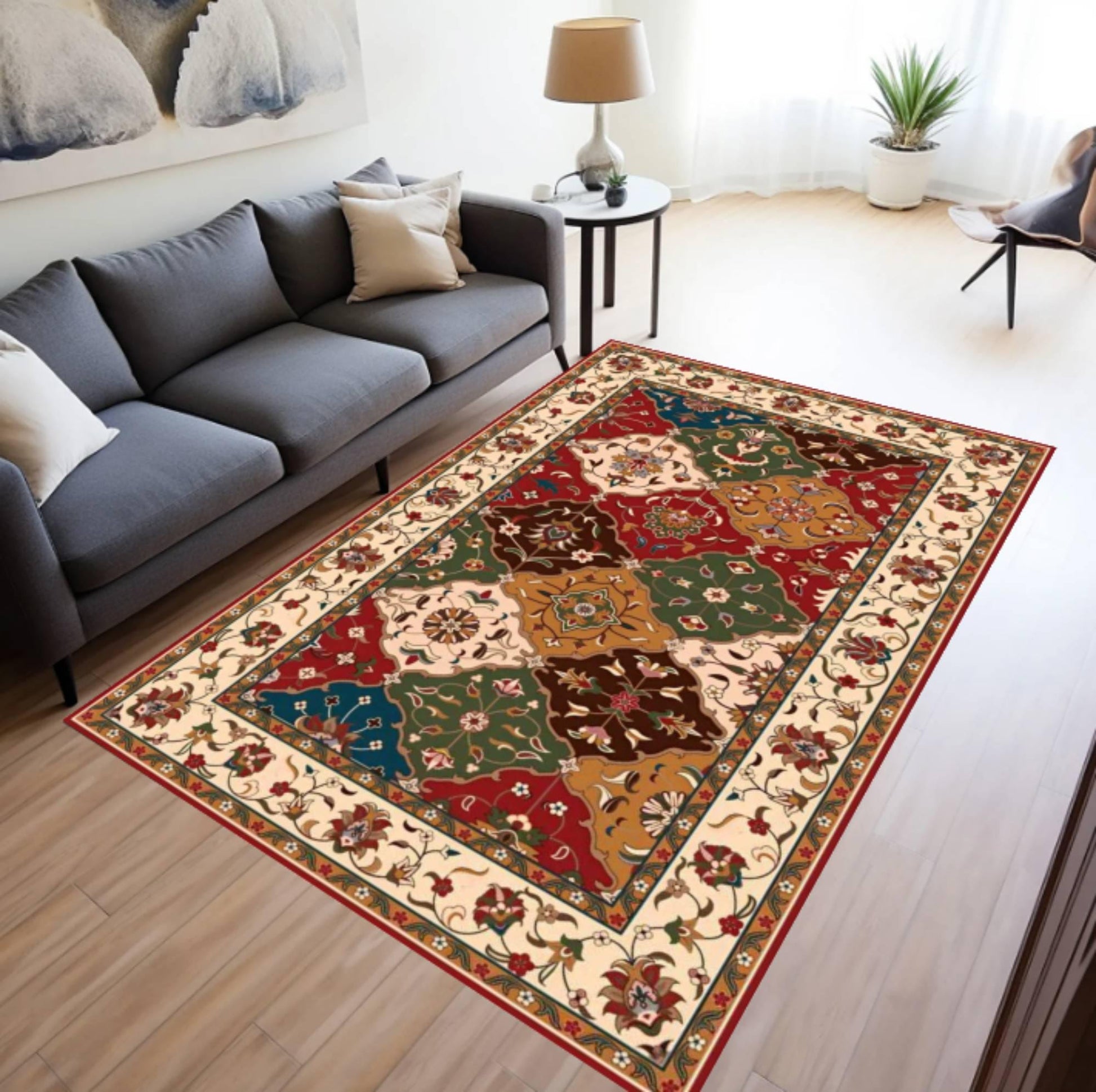 Vintage Patchwork Area Rug, Traditional Oriental Floral Carpet, Washable rug, Non Slip Rug, Colorful Classic Floor Rug for Living Room