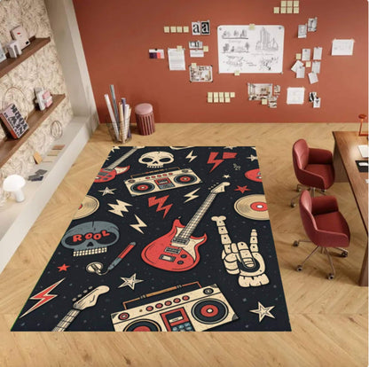 Rock Music Guitar & Skull Rug | Vintage Rocker Home Decor