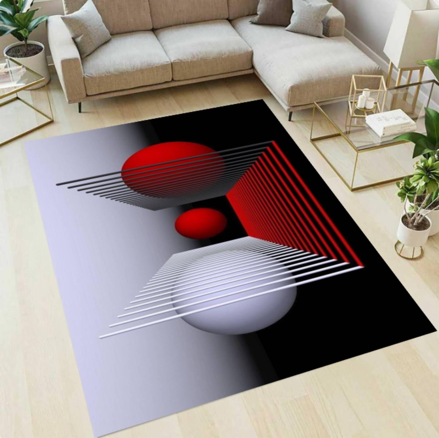 Modern Abstract Geometric Rug 3D- Optical Illusion Washable Rug