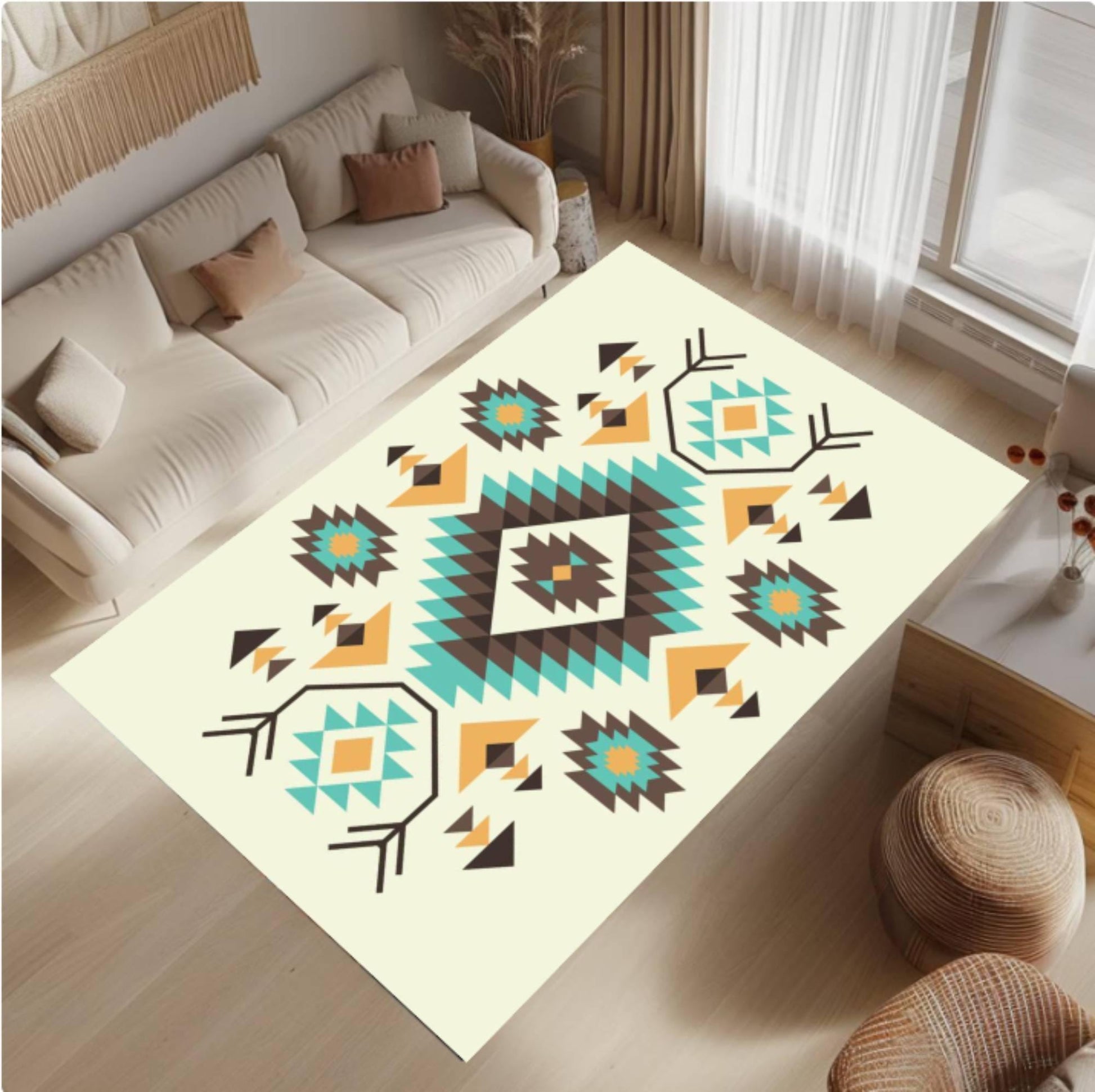 Southwestern Tribal Area Rug, Boho rug, Geometric rug, Navajo Style Carpet, Washable Non Slip Rug, Aztec Pattern Home Decor for Living Room
