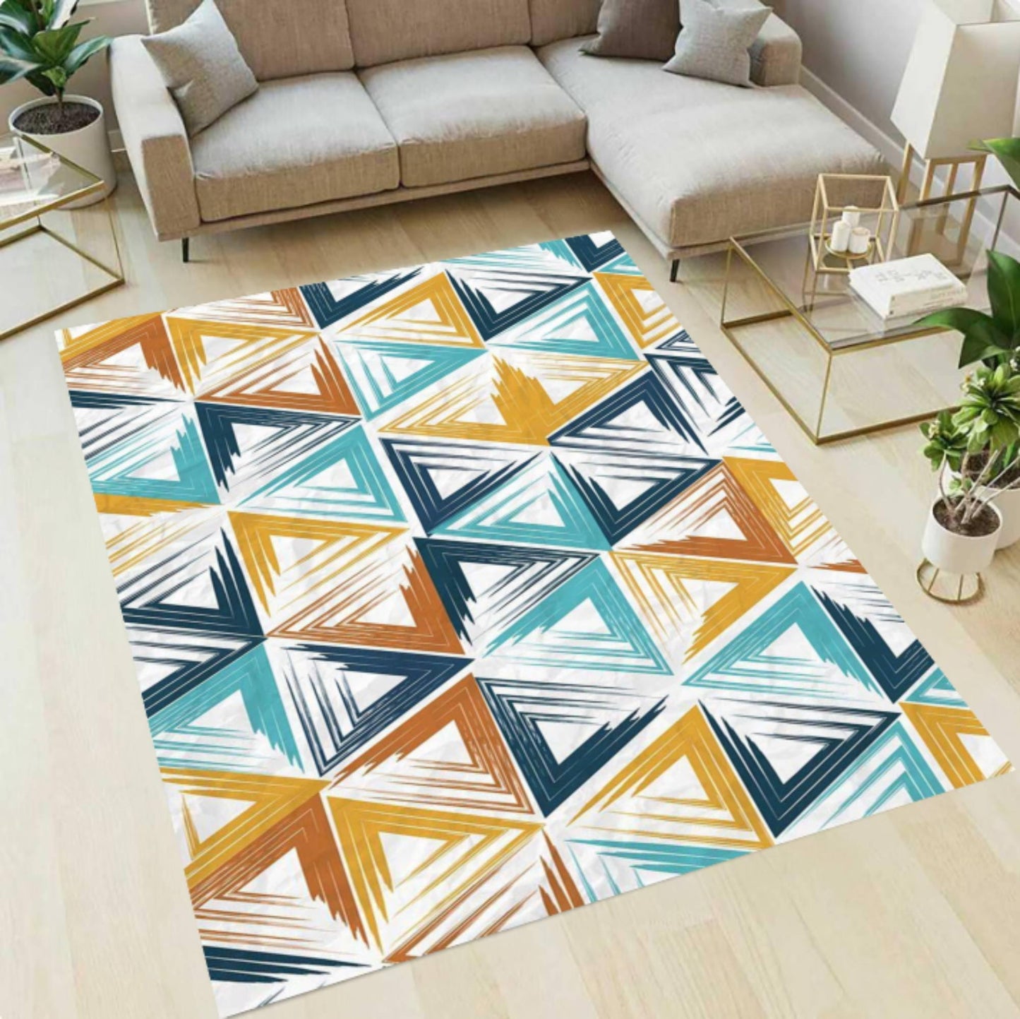 Modern Geometric Rug with Abstract Triangular Pattern Washable Rug Non-slip