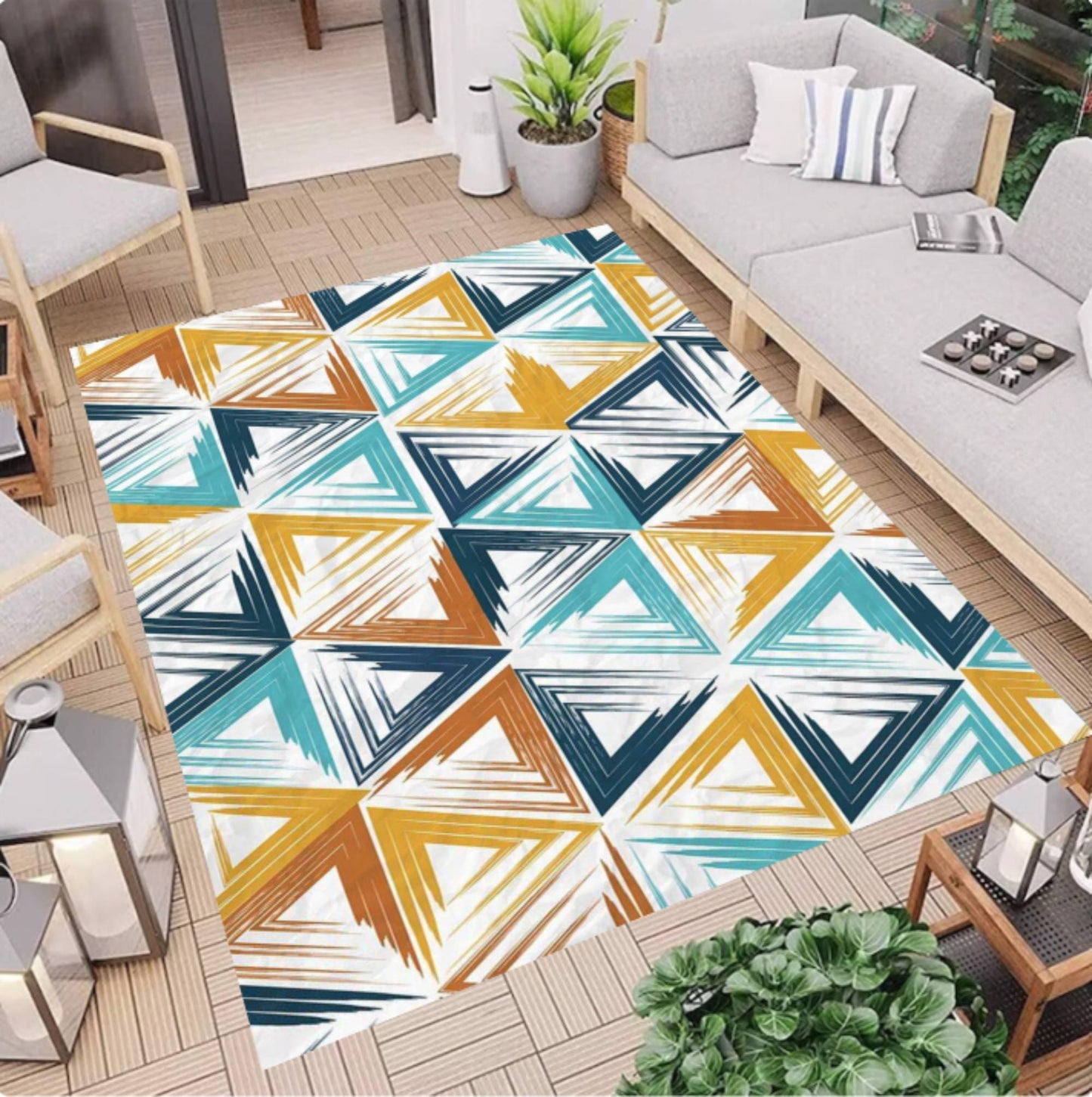 Modern Geometric Rug with Abstract Triangular Pattern Washable Rug Non-slip