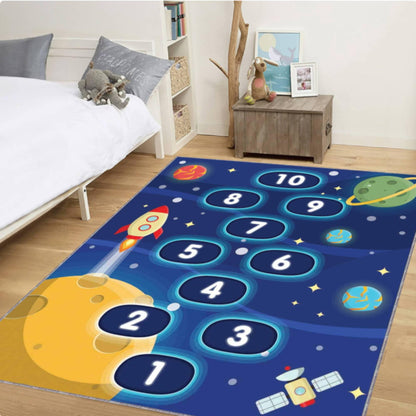 Kids Space Hopscotch Rug, Educational Playroom Carpet, Washable rug, Non Slip Kids Rug, Space Theme Nursery Decor, Toddler Bedroom Floor Mat
