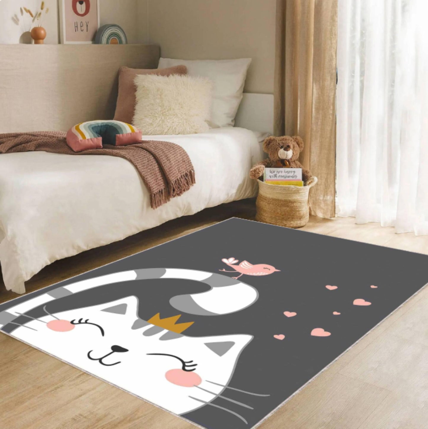 Fun Cat Blanket Kids Room Cartoon Cat Rug