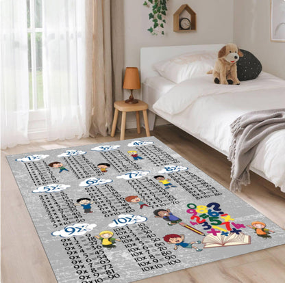 Multiplication Chart Kids Rug, Educational Playroom Carpet, Washable Non Slip Learning Rug, Math Table Floor Mat, Kids Bedroom Decor