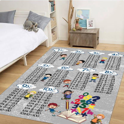 Multiplication Chart Kids Rug, Educational Playroom Carpet, Washable Non Slip Learning Rug, Math Table Floor Mat, Kids Bedroom Decor
