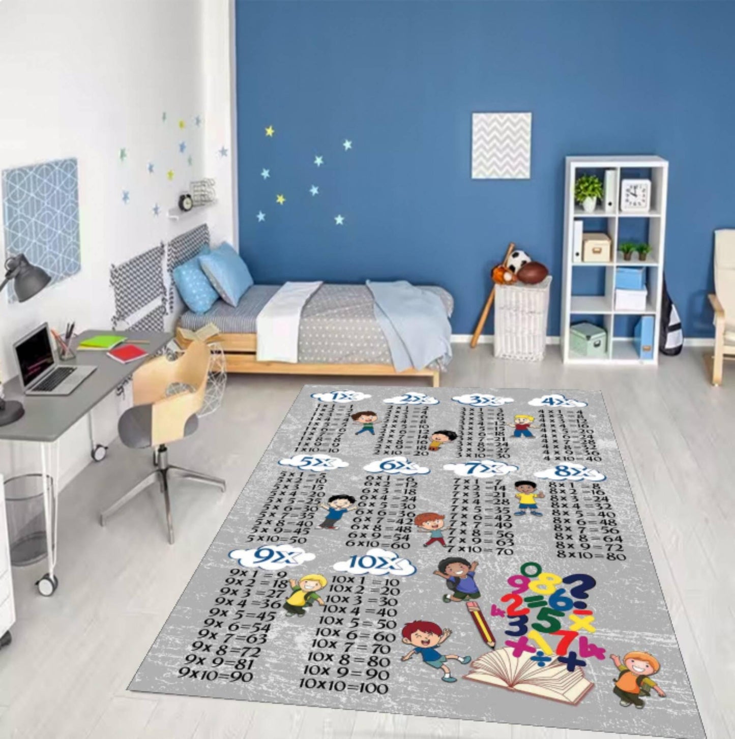 Multiplication Chart Kids Rug, Educational Playroom Carpet, Washable Non Slip Learning Rug, Math Table Floor Mat, Kids Bedroom Decor