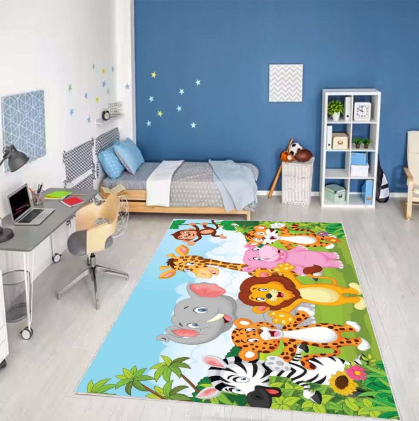 Jungle Animals rug, Kids Area Rug, Cute Safari Nursery Carpet, Washable rug, Non Slip Playroom Rug, Baby Room Decor, Soft Kids Floor Mat