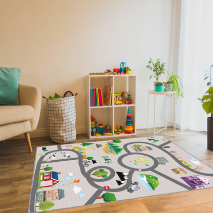 Kids Road Map Play Rug, City Traffic Playmat Carpet, Washable rug,Non Slip Kids Area Rug, Playroom Nursery Floor Mat, Toddler Car Play Decor