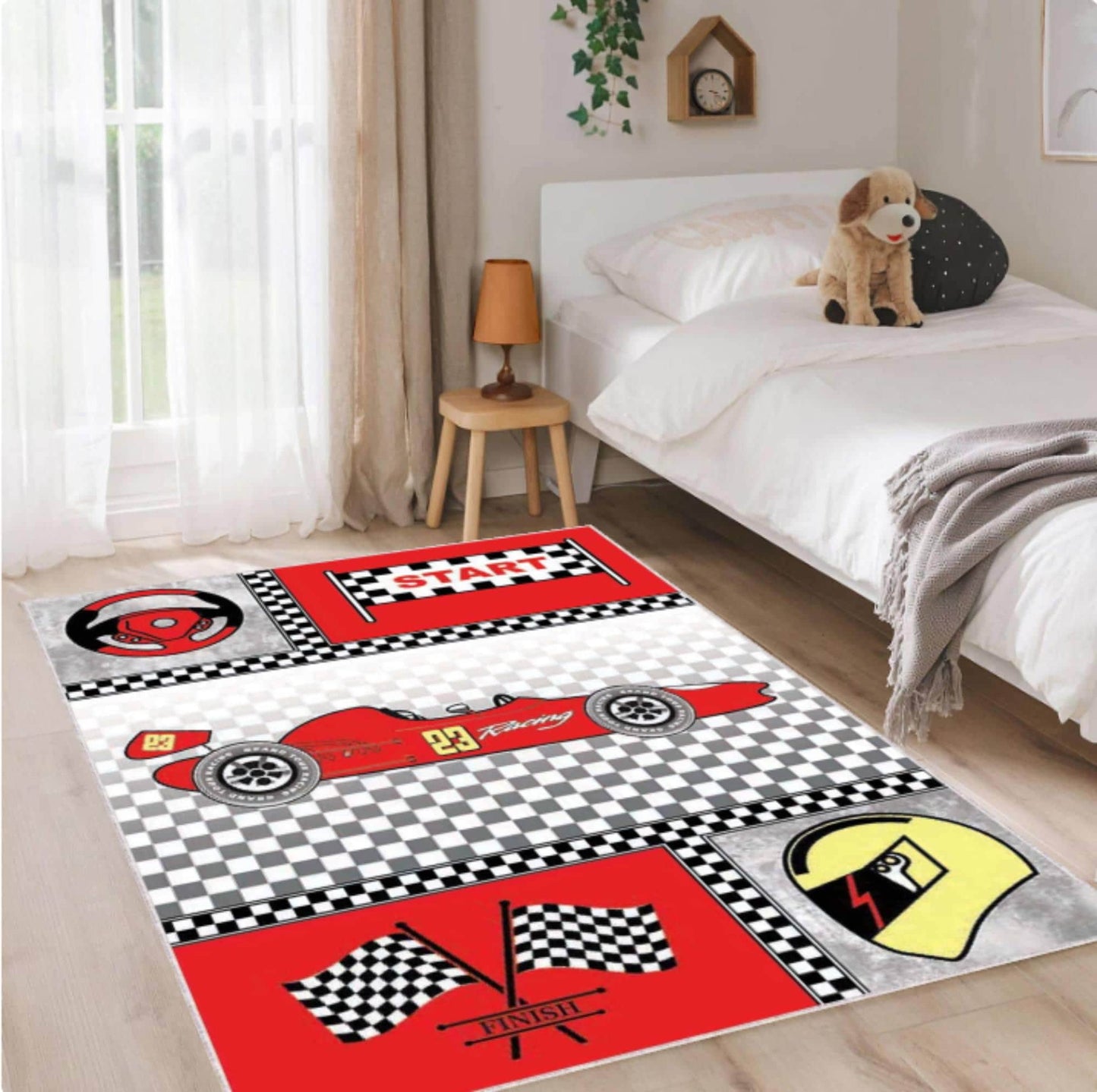 Race Car Theme Playroom Rug Washable Non-slip