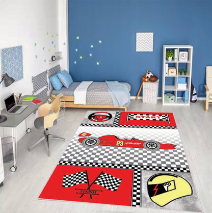 Race Car Theme Playroom Rug Washable Non-slip