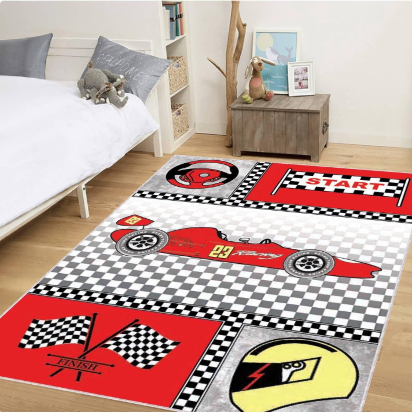 Race Car Theme Playroom Rug Washable Non-slip