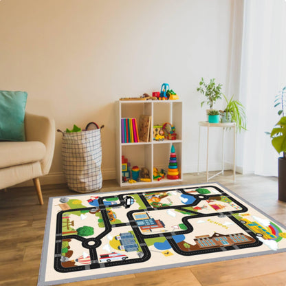 Kids City Road Rug for Bedroom, Educational Traffic Map Carpet, Washable Non Slip Area Rug, Nursery Decor, Toddler Floor Rug