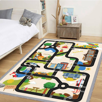 Kids City Road Rug for Bedroom, Educational Traffic Map Carpet, Washable Non Slip Area Rug, Nursery Decor, Toddler Floor Rug