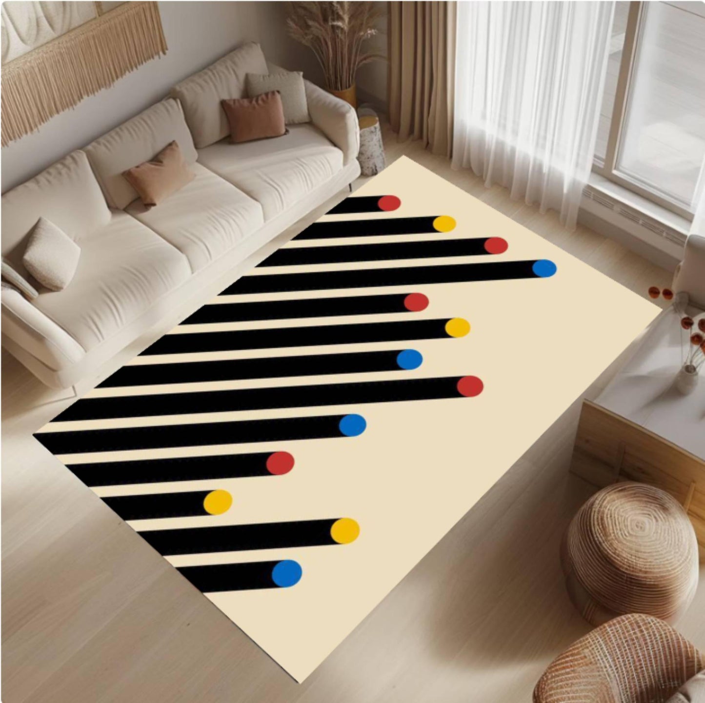Abstract Modern Rug Minimal Geometric Floor Rug Washable Non-slip Rug
