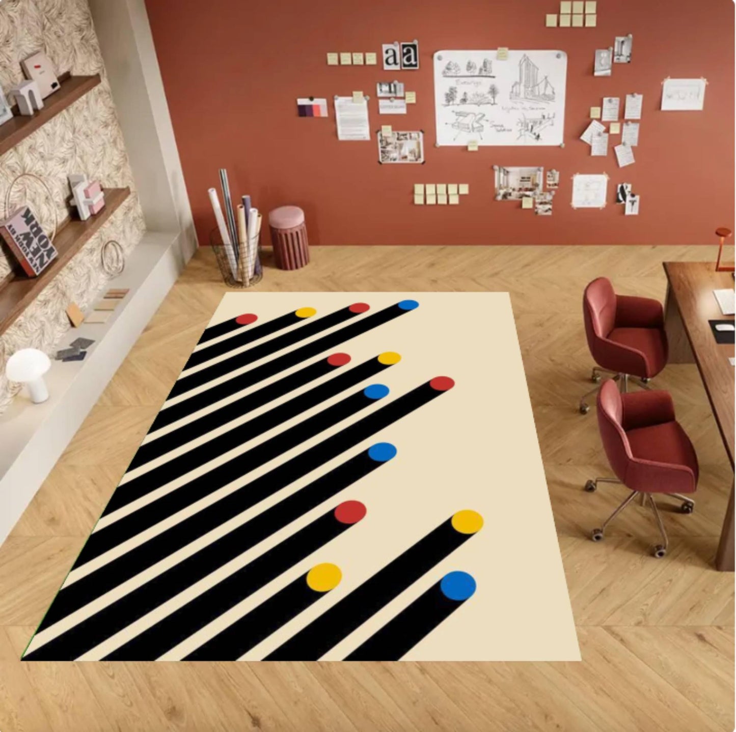 Abstract Modern Rug Minimal Geometric Floor Rug Washable Non-slip Rug