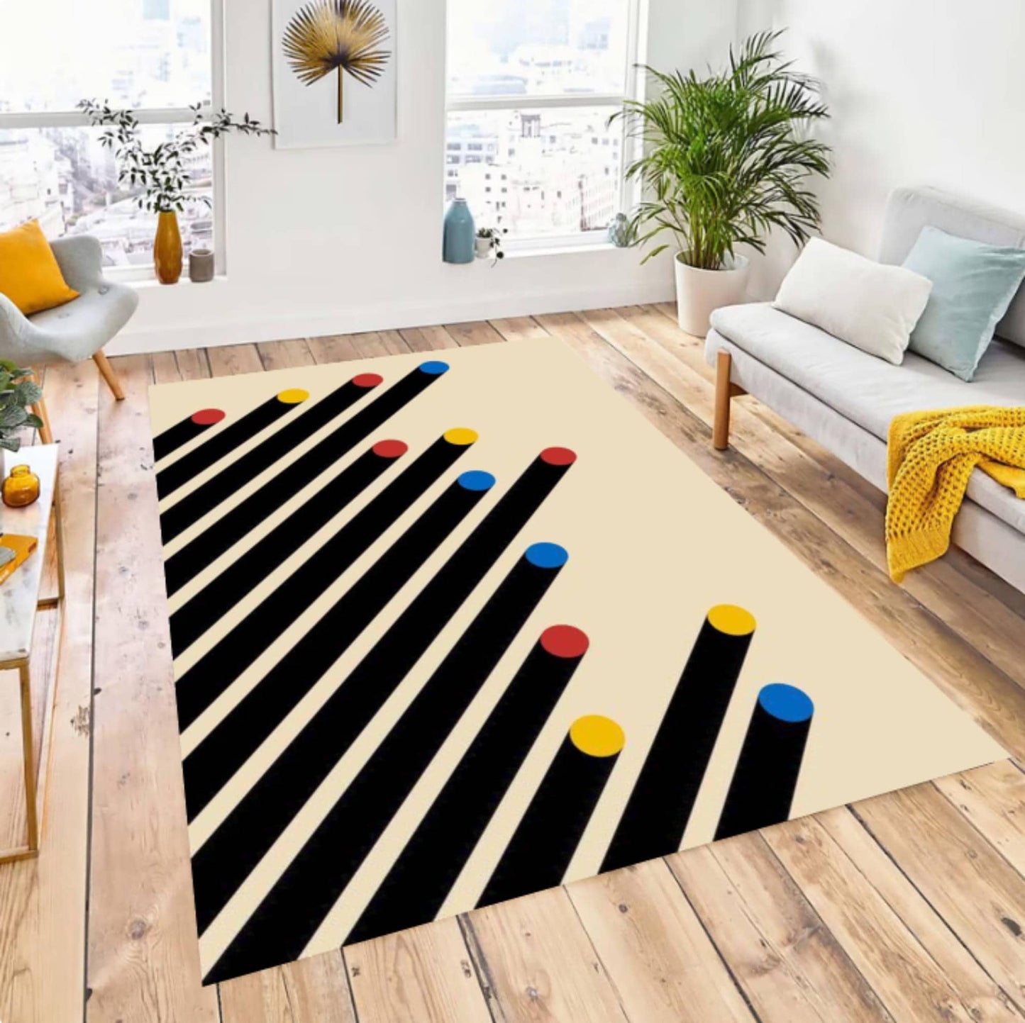 Abstract Modern Rug Minimal Geometric Floor Rug Washable Non-slip Rug