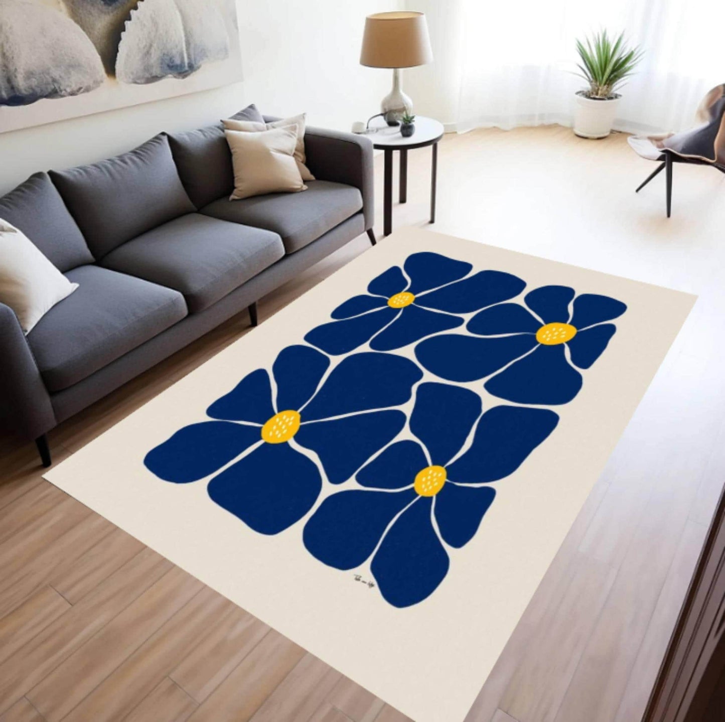 Modern Floral Rug Flower Minimal Rug Washable Rug Non-slip