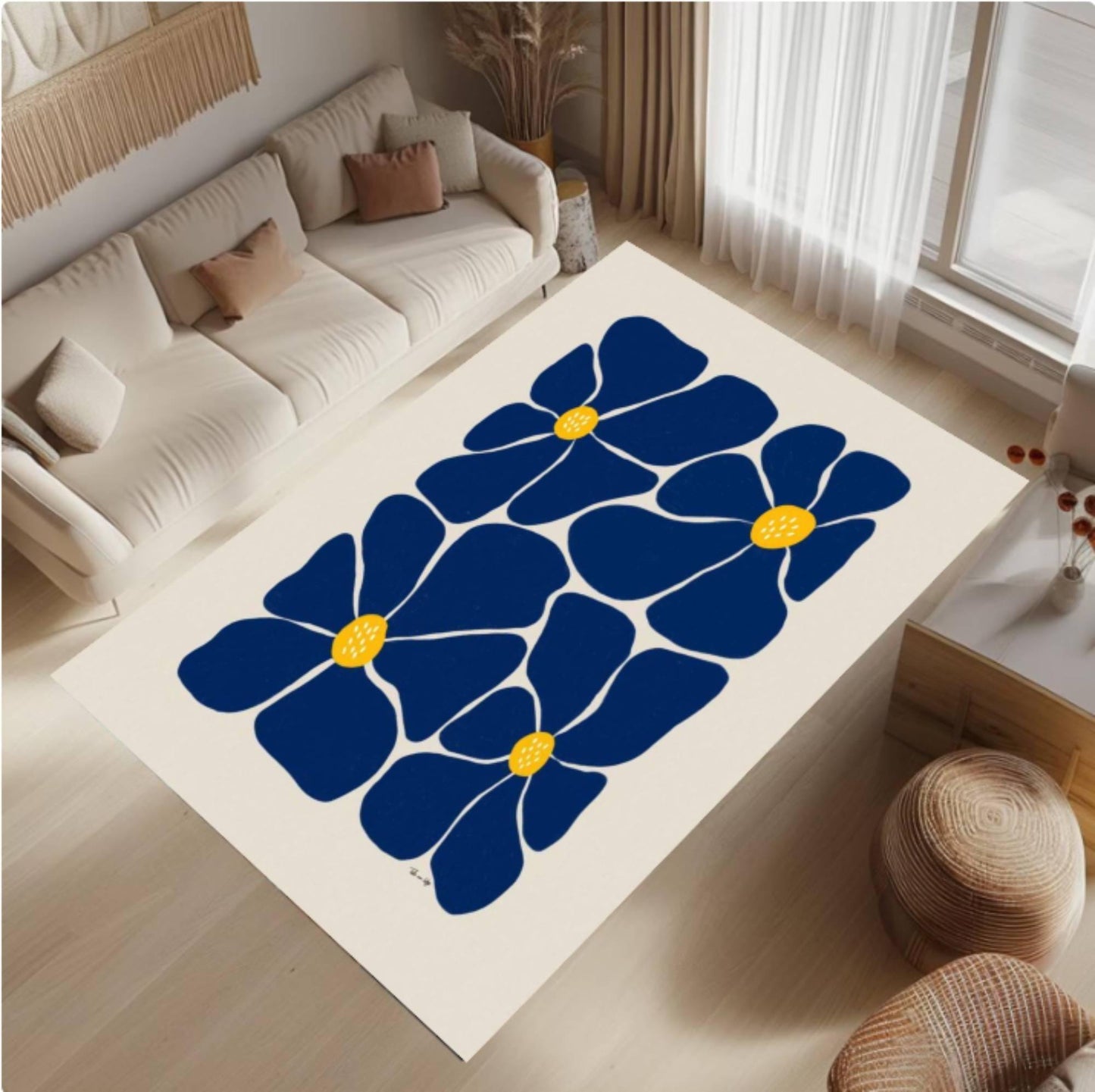 Modern Floral Rug Flower Minimal Rug Washable Rug Non-slip
