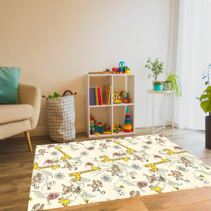 Jungle Animal Kids Rug,Giraffe Monkey Nursery Carpet,Neutral Beige Playroom Decor,Washable NonSlipRug,BabyToddler RoomMat,Nursery FloorDecor