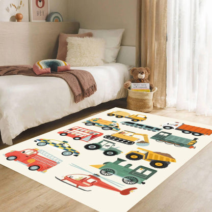 Vehicles & Transport Kids Rug | Trains Cars & Helicopters Carpet