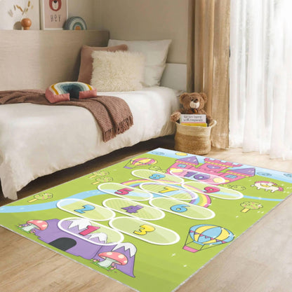 Kids Hopscotch Rug, Princess Castle Play Rug, Educational Number Carpet, Washable Kids Rug, Non Slip Nursery Rug, Toddler Room Decor