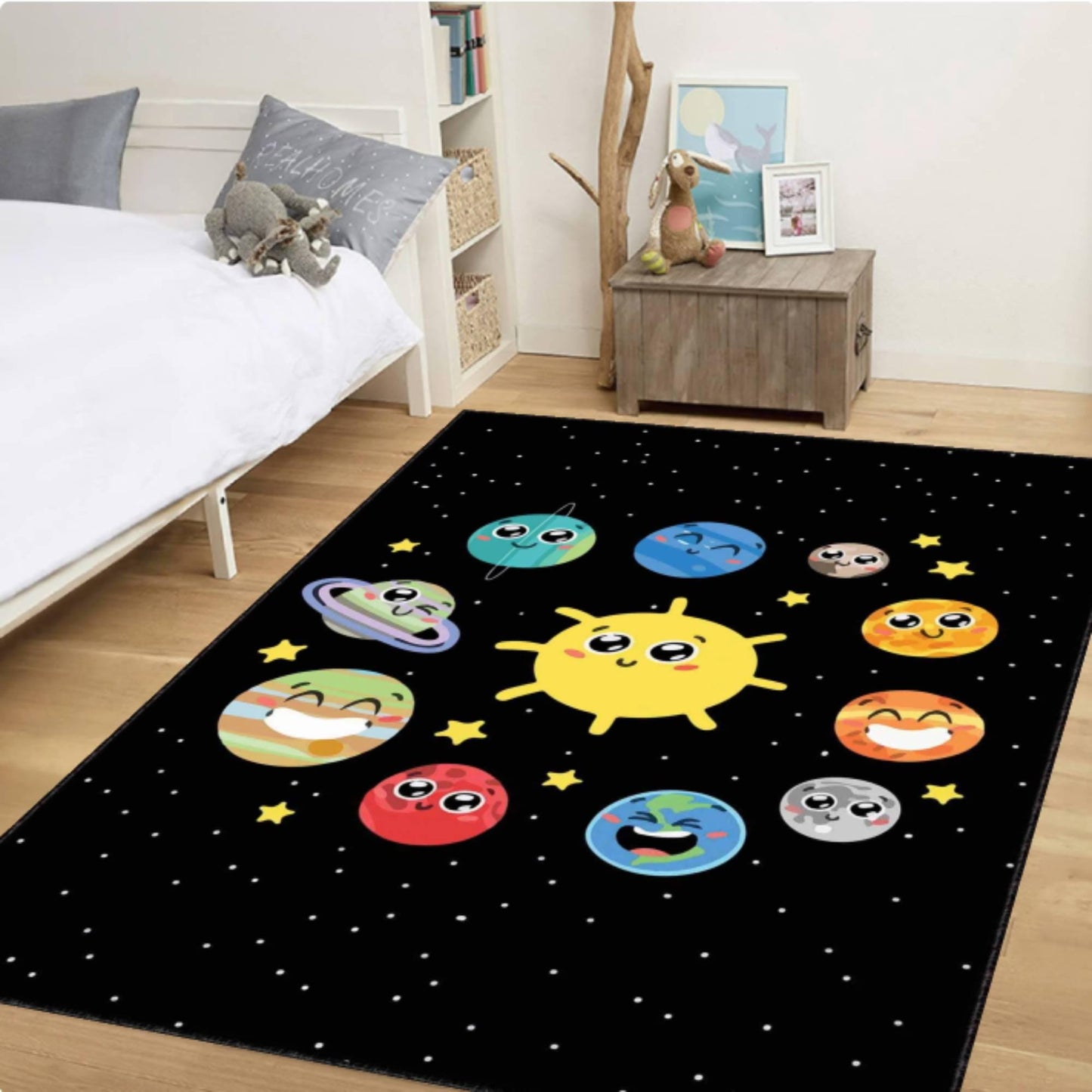 Kids Space Rug, Cute Solar System Carpet, Galaxy Nursery Decor, Planet Playroom Rug, Washable Kids Rug, Non Slip Toddler Room Carpet