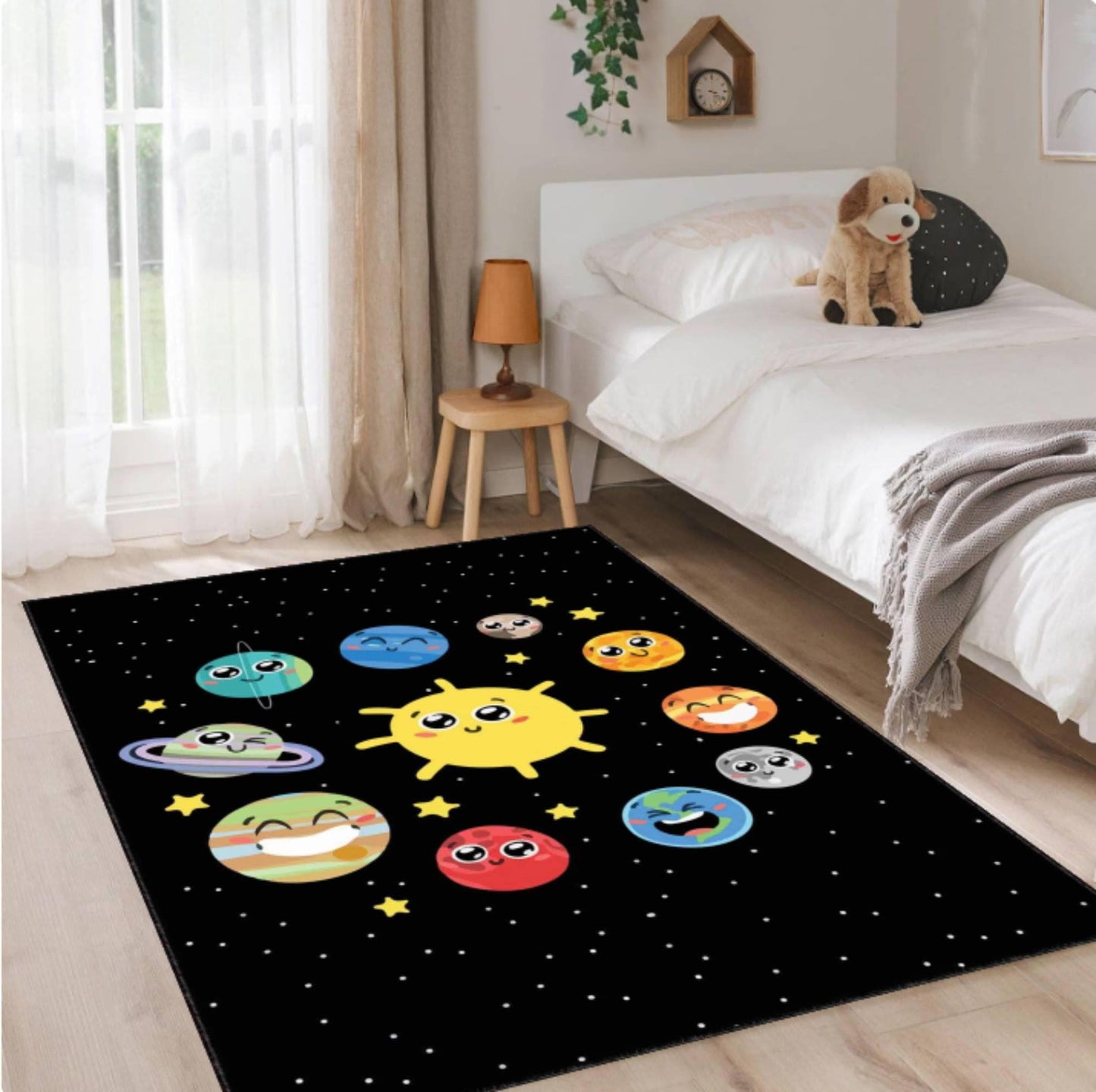 Kids Space Rug, Cute Solar System Carpet, Galaxy Nursery Decor, Planet Playroom Rug, Washable Kids Rug, Non Slip Toddler Room Carpet
