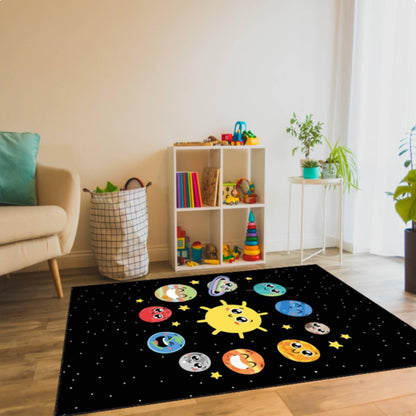 Kids Space Rug, Cute Solar System Carpet, Galaxy Nursery Decor, Planet Playroom Rug, Washable Kids Rug, Non Slip Toddler Room Carpet