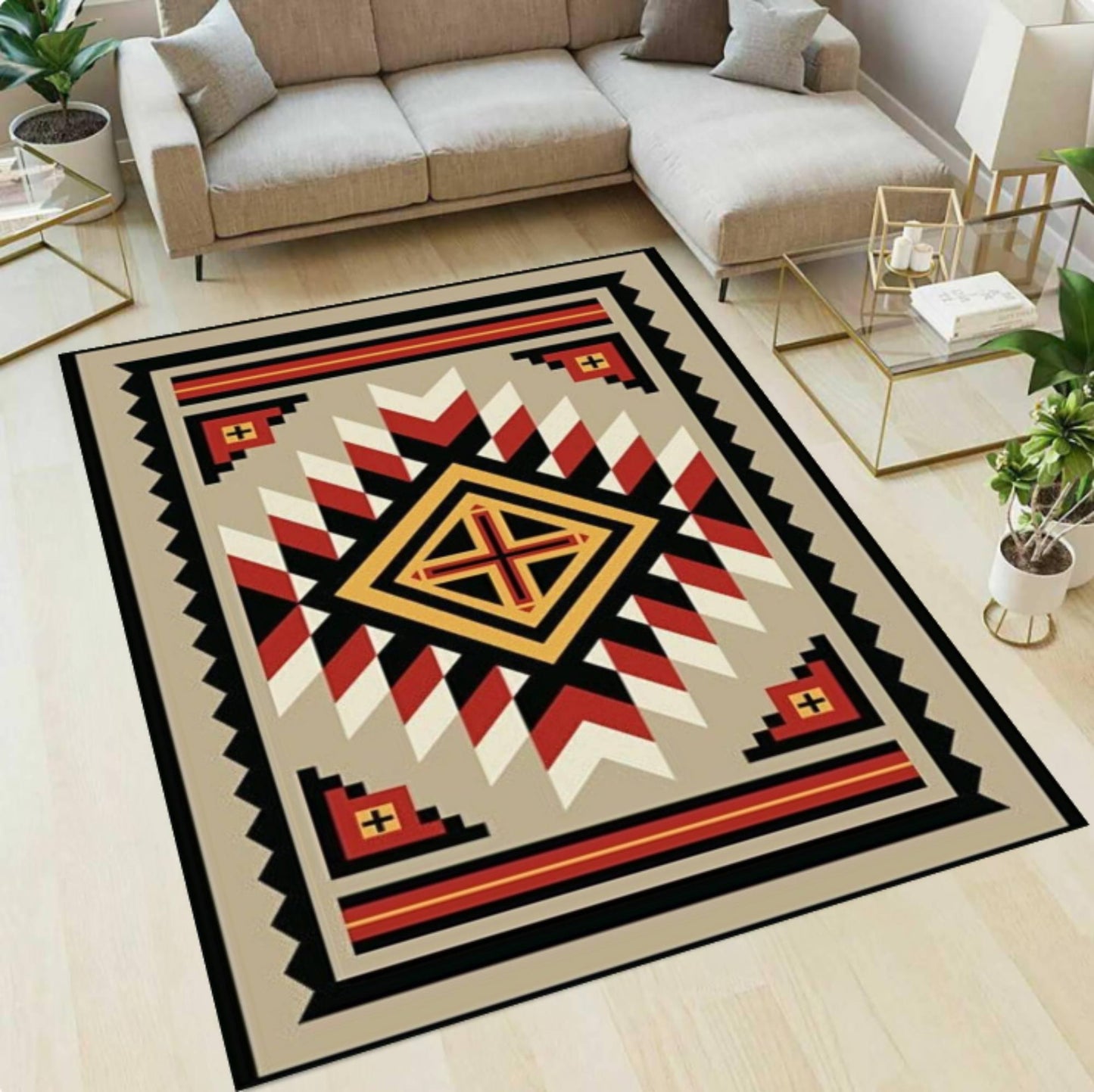 Southwestern Geometric Rug Tribal Rug in Azteek Style Modern Boho