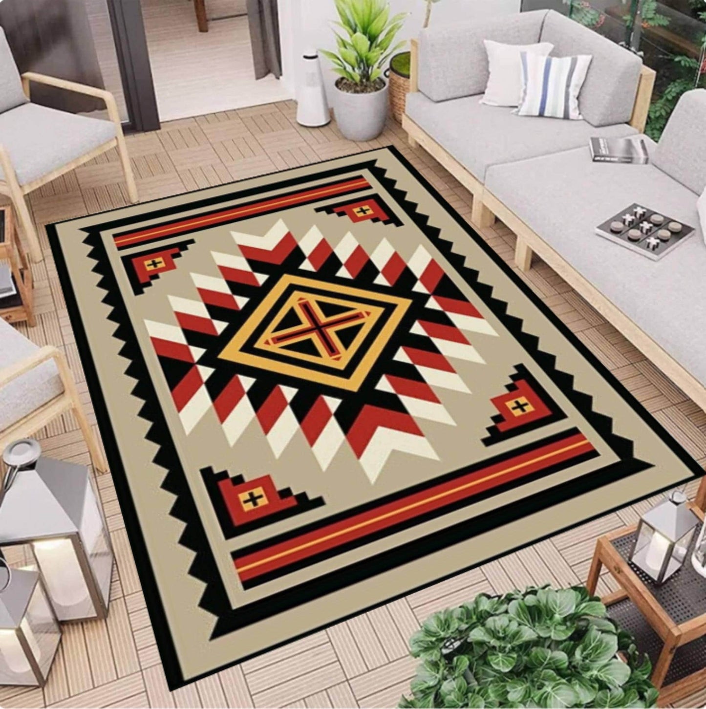 Southwestern Geometric Rug Tribal Rug in Azteek Style Modern Boho