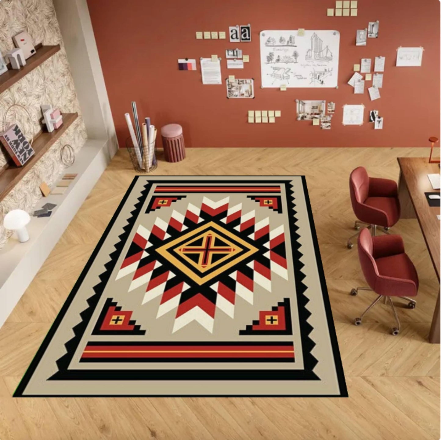 Southwestern Geometric Rug Tribal Rug in Azteek Style Modern Boho