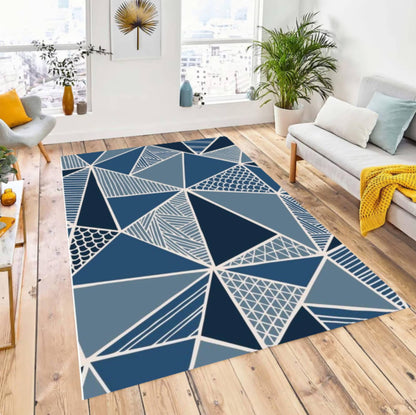 Modern Geometric Rug Blue Rug with Abstract Triangular Pattern Scandinavian