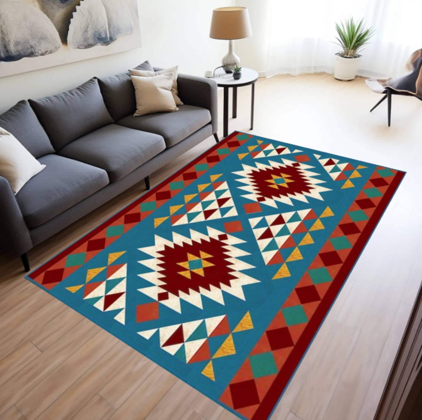 Southwestern Tribal Rug Colorful Aztec Geometric Rug Boho Living Room