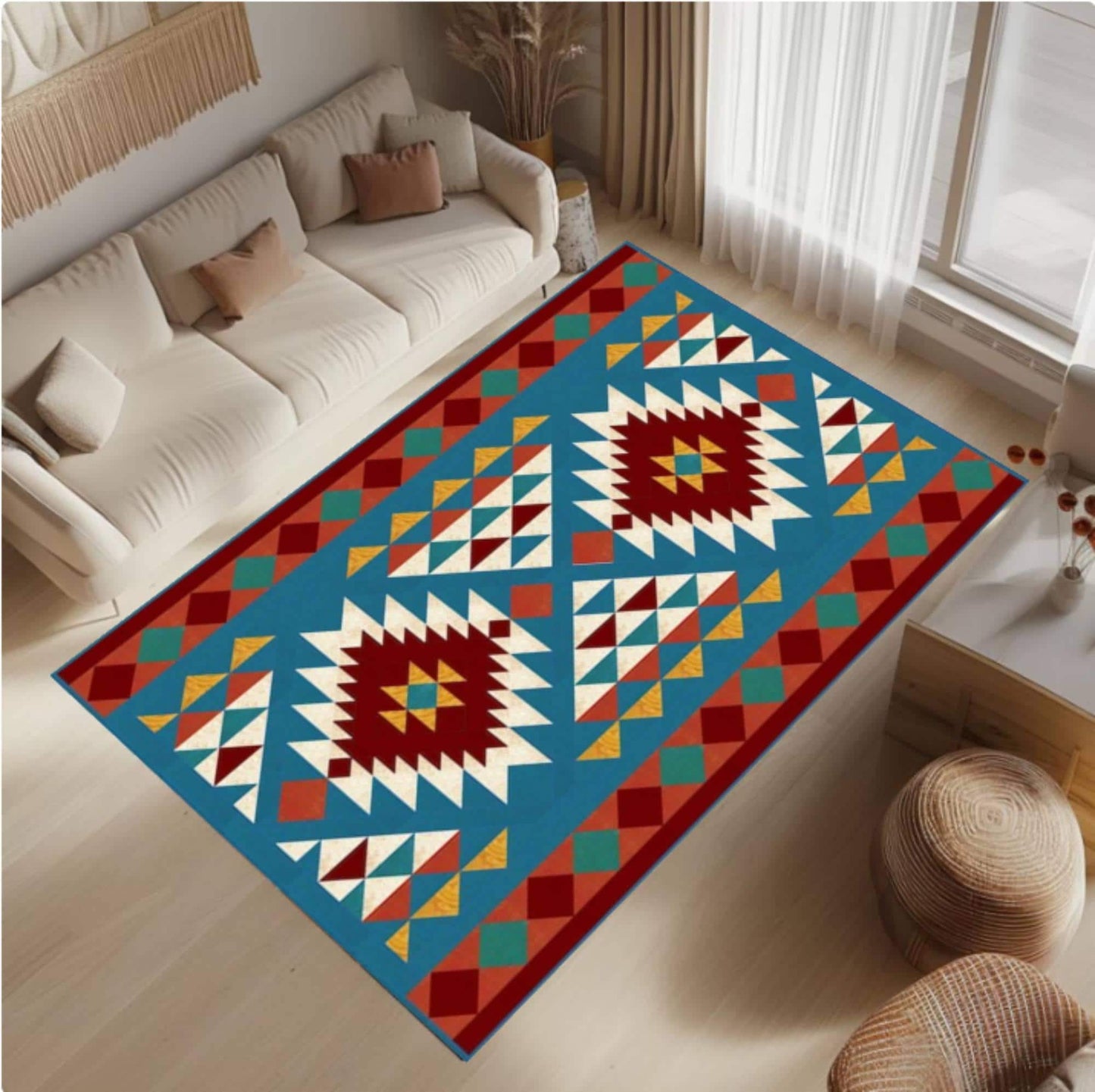 Southwestern Tribal Rug Colorful Aztec Geometric Rug Boho Living Room