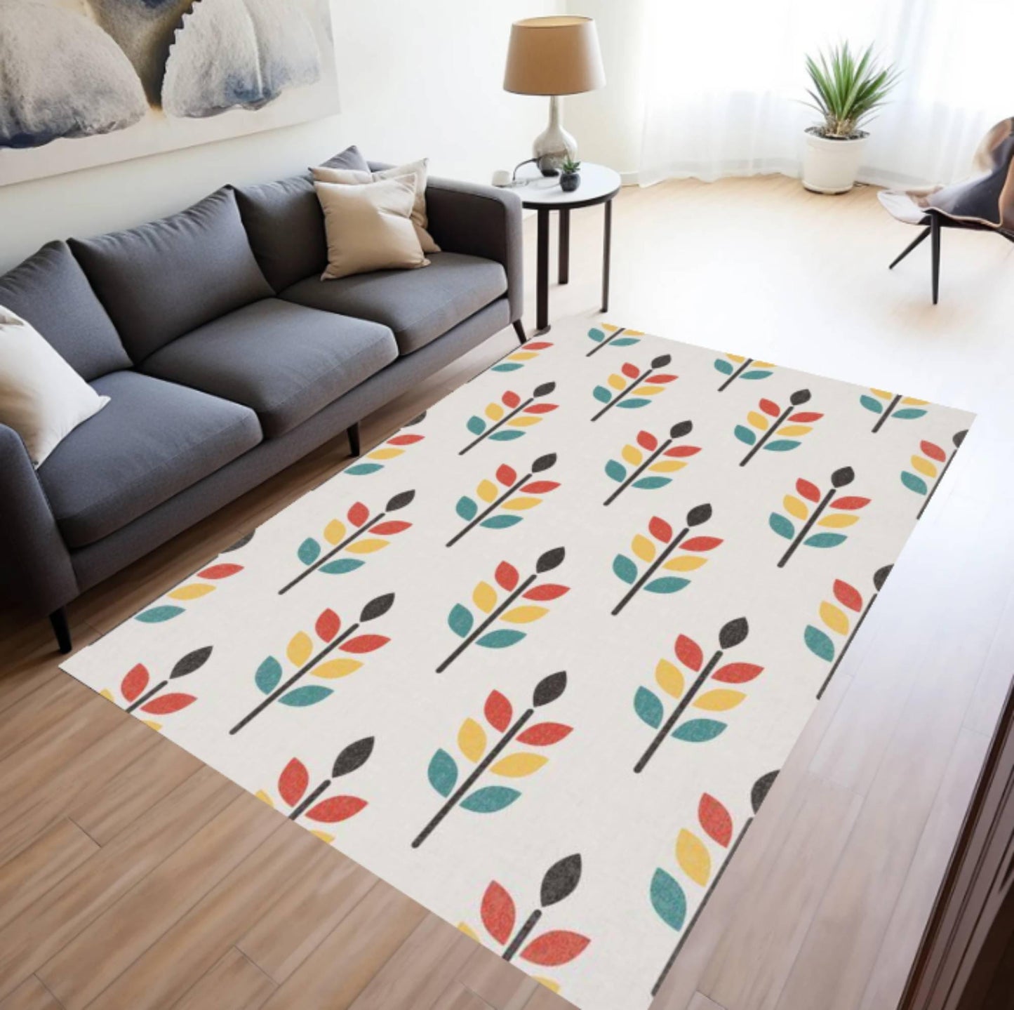 Modern Scandinavian Rug with Minimal Botanical Pattern Scandinavian Interior