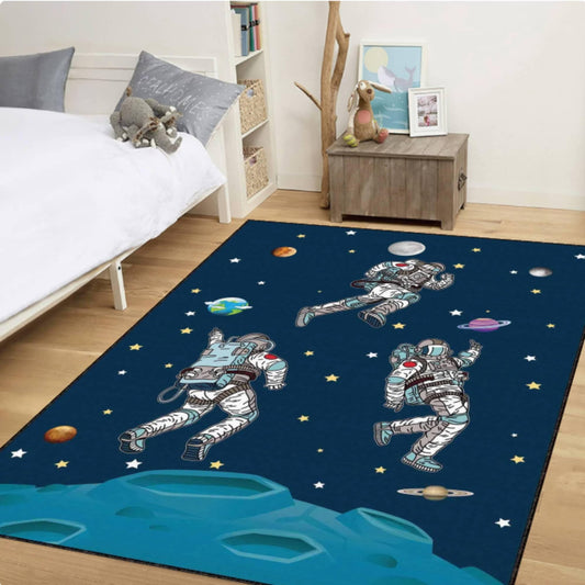 Astronauts in Space Kids Area Rug, Galaxy Space Nursery Carpet, Outer Space Room Decor, Cosmic Playroom Rug, Washable Rug, Non Slip Rug