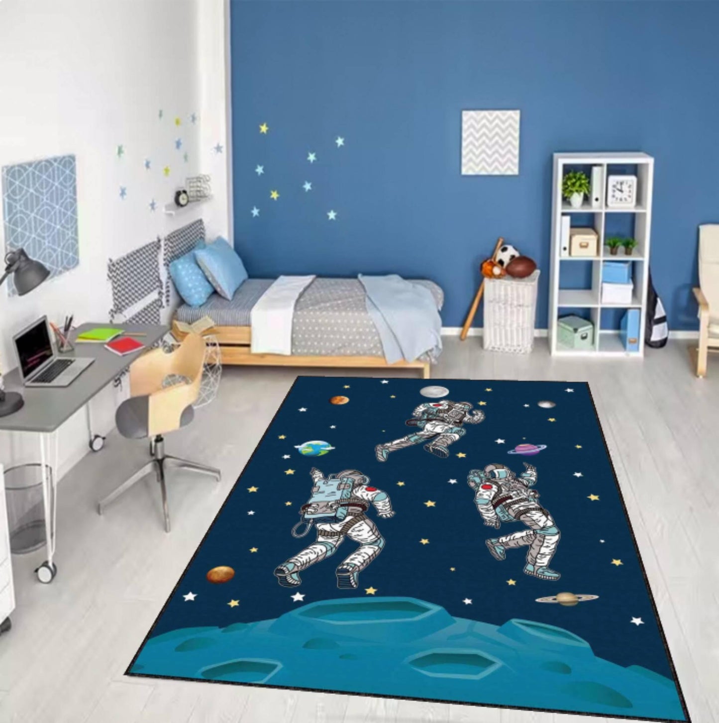 Astronauts in Space Kids Area Rug, Galaxy Space Nursery Carpet, Outer Space Room Decor, Cosmic Playroom Rug, Washable Rug, Non Slip Rug
