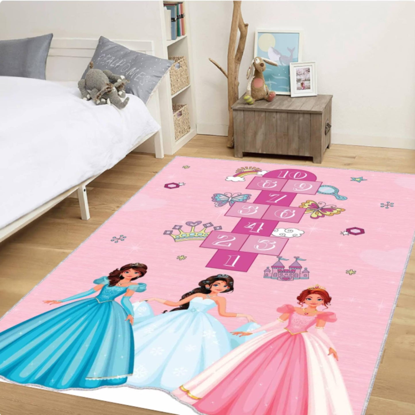 Princess Hopscotch Kids Rug - Pink Girls' Room Decor