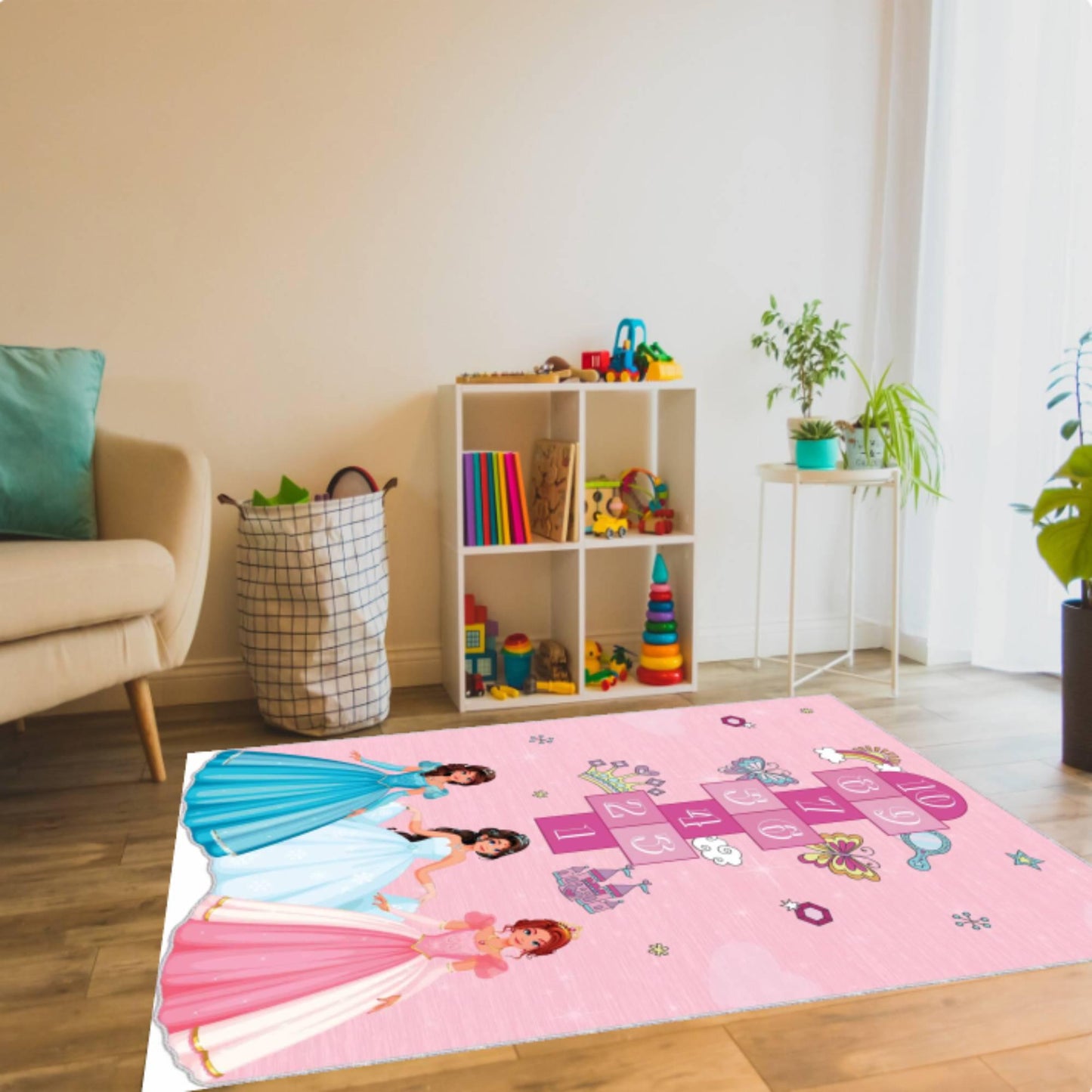Princess Hopscotch Kids Rug - Pink Girls' Room Decor