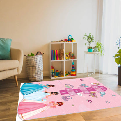 Princess Hopscotch Kids Rug - Pink Girls' Room Decor