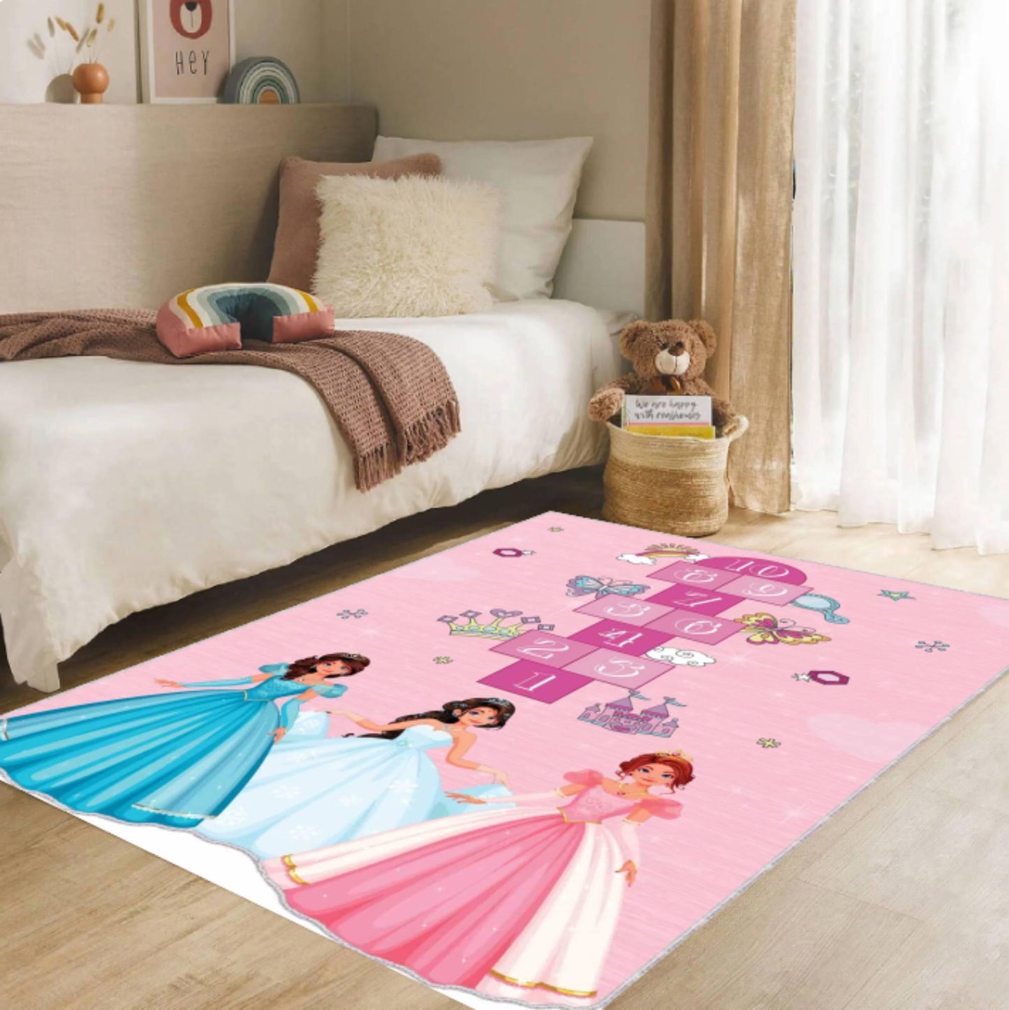 Princess Hopscotch Kids Rug - Pink Girls' Room Decor