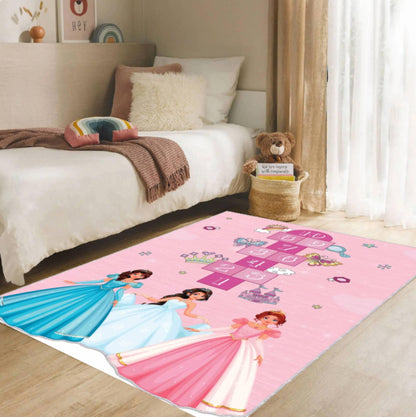 Princess Hopscotch Kids Rug - Pink Girls' Room Decor