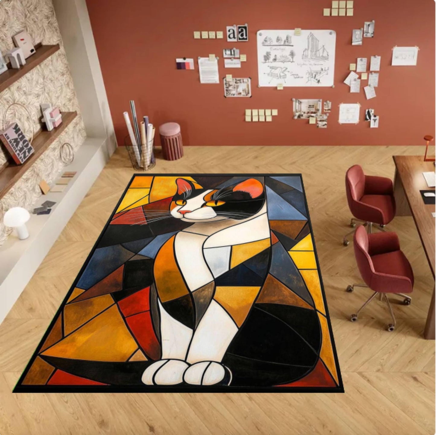 Abstract Cat Rug Modern Geometric Colorful Living Room Decor