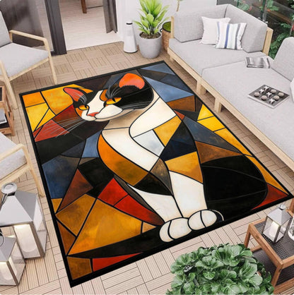 Abstract Cat Rug Modern Geometric Colorful Living Room Decor