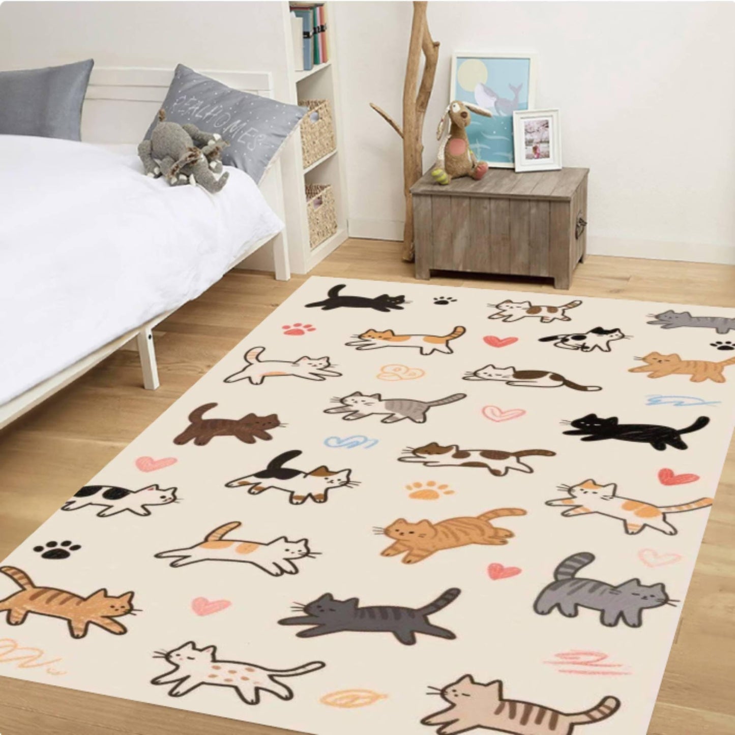 Cute Cat Rug - Playful Cat Pattern Rug for Kids' Room